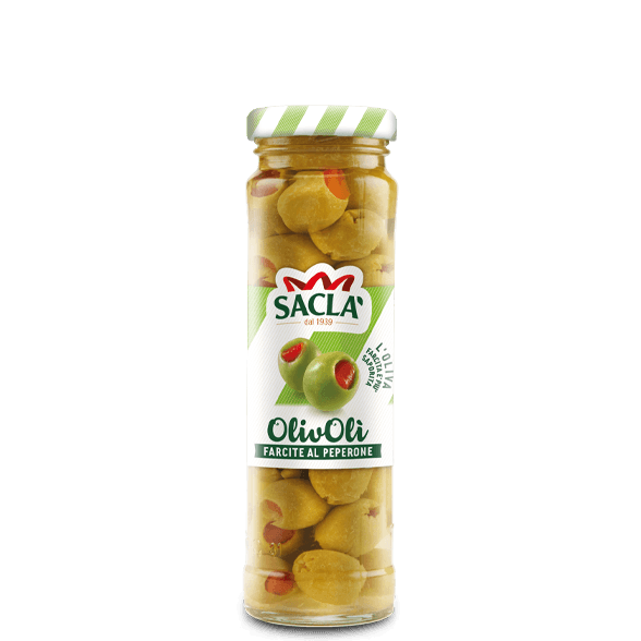 Olives vertes farcies de pâte de poivre en saumure (140g)